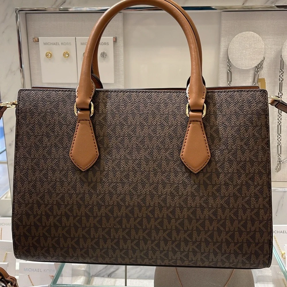 Michael Kors Sheila Medium Signature Logo and Metallic Satchel Crossbody CZ NWT